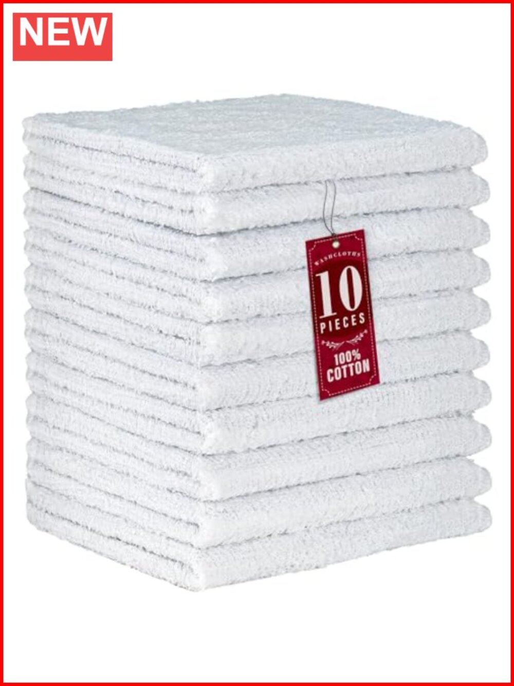100% Cotton Washcloths 12x12 in Absorbent 10-Pack Bath Face Towels